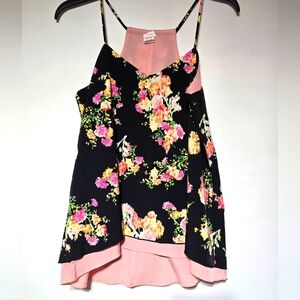 CANDIES REVERSIBLE Black Floral / Pink Spaghetti Strap Top. Size M